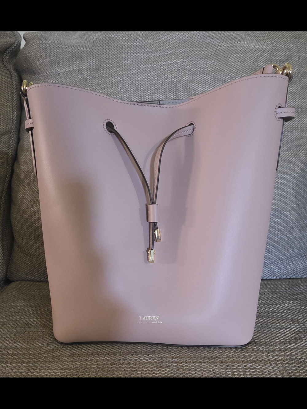 Lauren Ralph Lauren Pink Leather Drawstring Bucket Bag